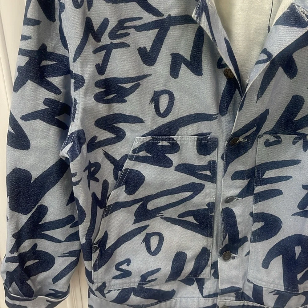 Jaded London Graffiti Blue denim jacket oversized size Small urban streetwear